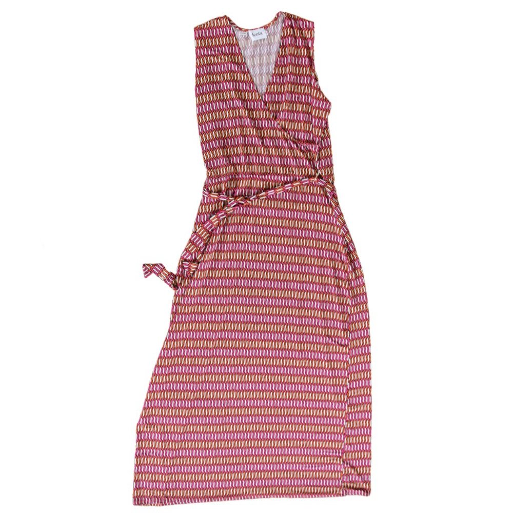 LEOTA Perfect Wrap Sleevless Maxi Dress Stretch Jersey Pink Orange Print - Picture 7 of 10
